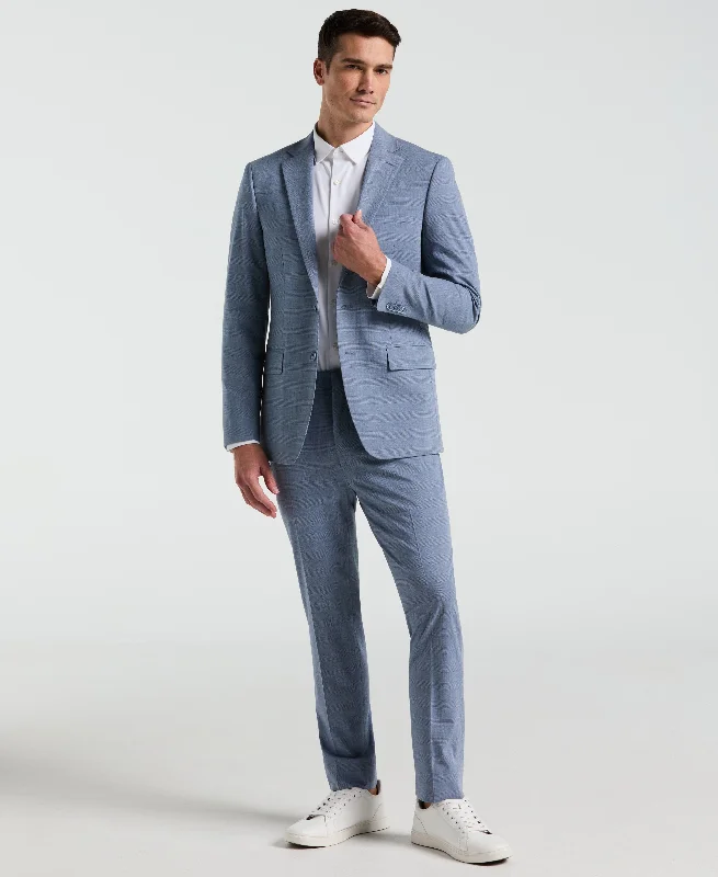 Warm Pants Slim Fit Blue Plaid Print Suit