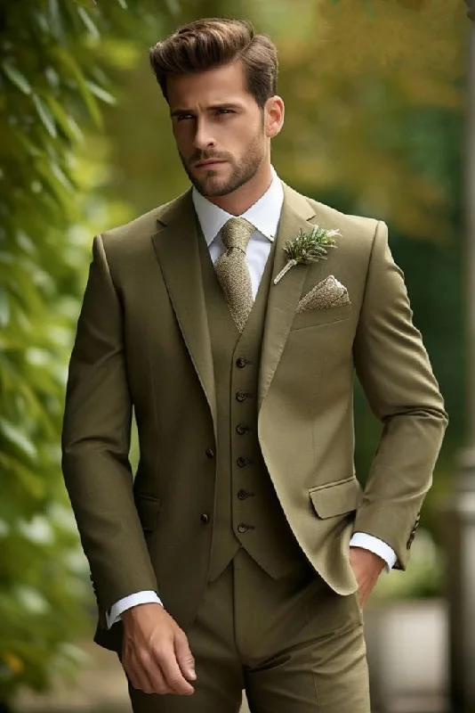 Comfortable Tops Premium Yellowish Green Suit Three Piece Formal Slim Fit Suit Wedding Groomsmen Wear Elegant Bespoke Mens Wear Classic Suit For Him