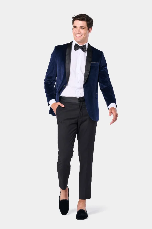 Trendy Shirts Navy Velvet Shawl Lapel Tuxedo