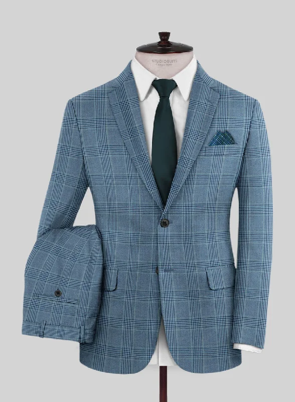 Trendy Sweatshirts Reda Pacific Blue Checks Wool Suit