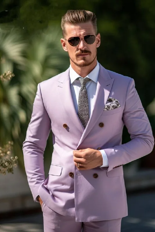 Urban Sweaters Lavender double breasted wedding suit for men