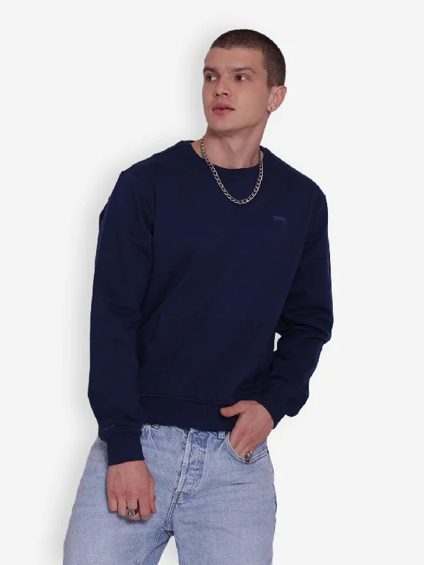 Cozy Hoodies JUMP USA Men's Solid Navy Blue Pullover Sweatshirt