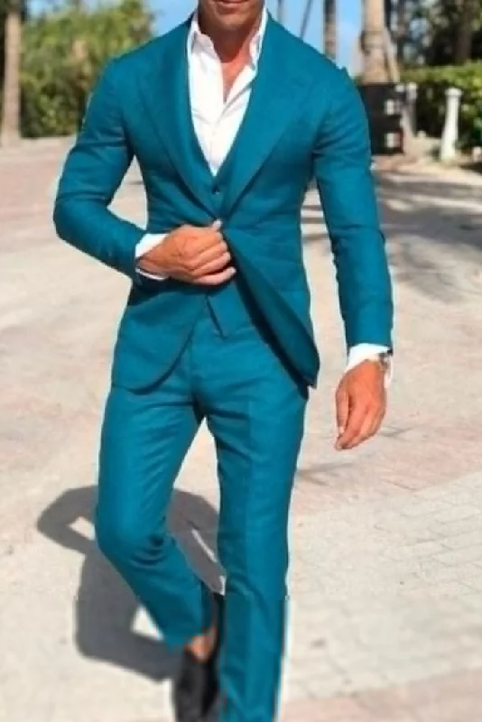 Comfortable Bottoms Mens Three Piece Suit Teal Blue Formal Wedding Suit Slim Fit Suit Night Dinner Suit Party Event Wear Gift For Men's