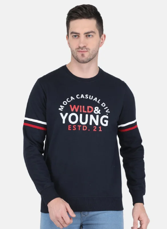 Casual Sneakers Men NAvy Blue Solid Sweatshirt