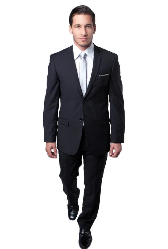 Smart Sweaters Essential Elegance Collection: Men's Two-Piece Suit Slim Fit with Notch Lapel In Charcoal - Slim Fit