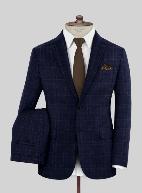 Trendy Hoodies Reda Gulf Blue Checks Wool Suit