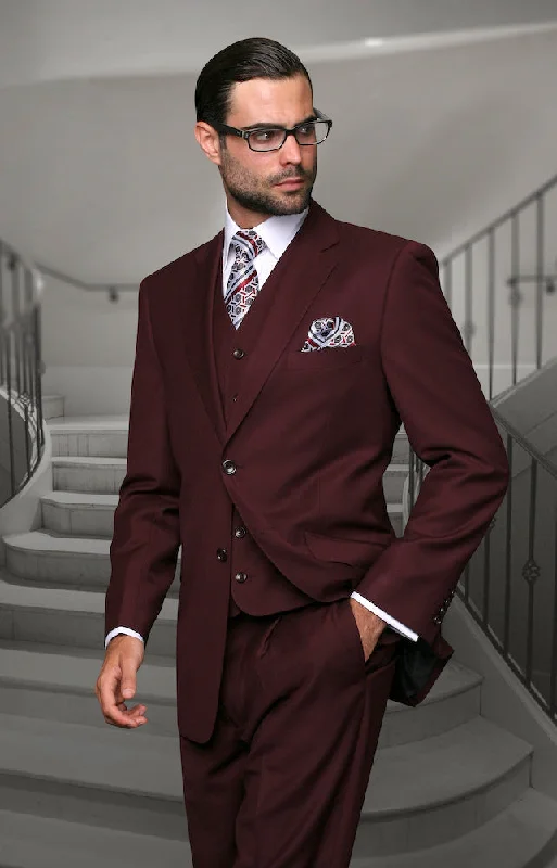 Cozy Hoodies Statement 3 Piece Modern Fit Suit - Burgundy | 100% Wool | Super 150's