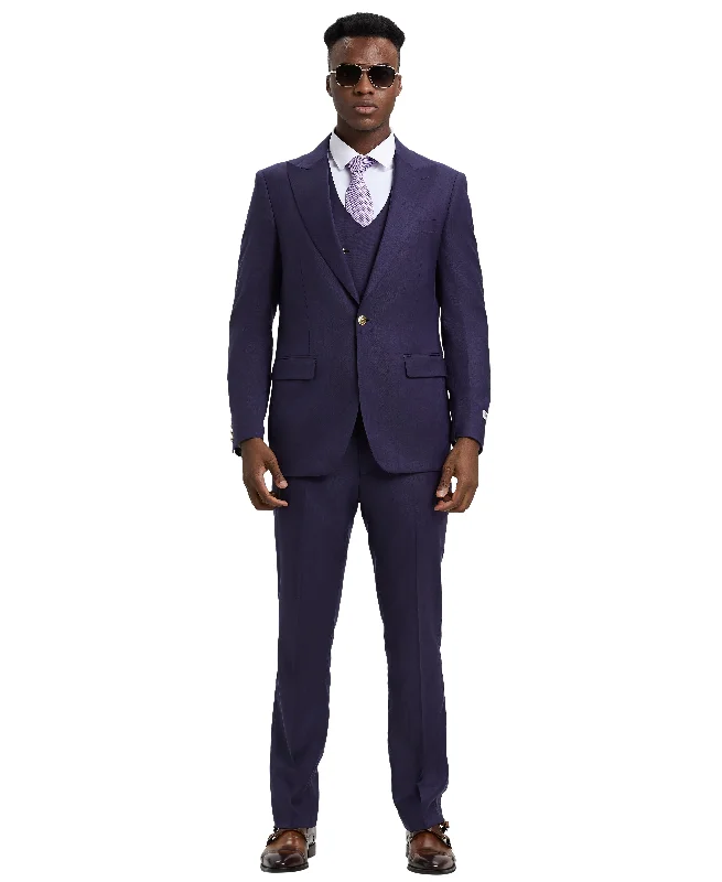 Fashion Jackets Stacy Adams Hybrid-Fit Suit w/ Double Breasted Vest, Purple