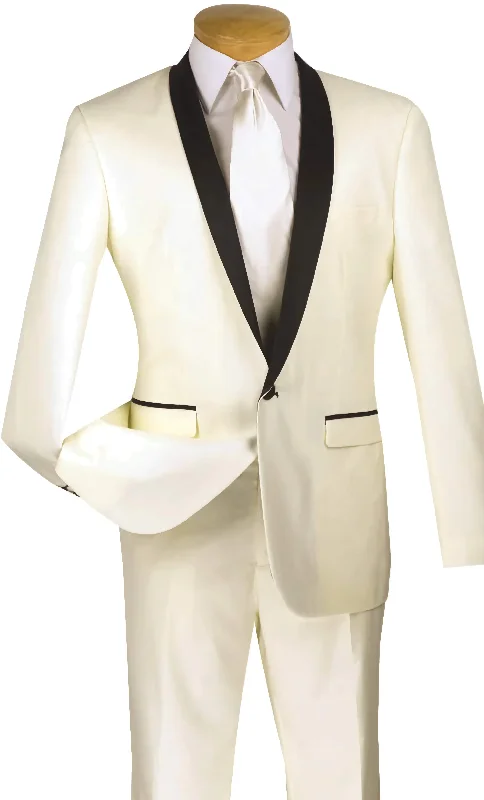 Casual Tops Wedding Collection - Shawl Collar Slim Fit Tuxedo 2 Piece 1 Button Ivory