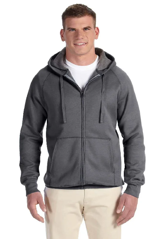 Trendy Shirts Hanes Mens Nano Fleece Full Zip Hooded Sweatshirt Hoodie w/ Pockets - Heather Charcoal Grey - Closeout