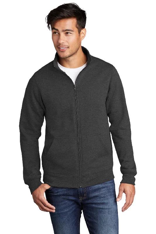 Fashionable Layers Port & Company Mens Core Fleece Full Zip Sweatshirt w/ Pockets - Heather Dark Grey