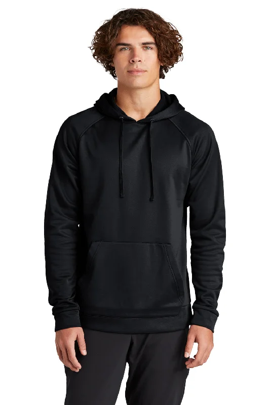 Everyday Footwear Sport-Tek Mens Re-Compete Fleece Anti Static Hooded Sweatshirt Hoodie w/ Pouch Pocket - Black