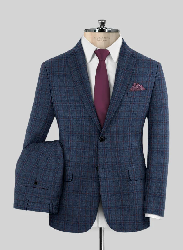 Smart Denim Reda Chambray Blue Checks Wool Suit