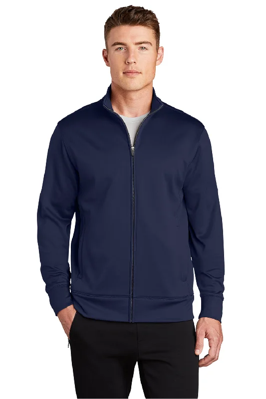 Smart Jackets Sport-Tek Mens Sport-Wick Moisture Wicking Fleece Full Zip Sweatshirt w/ Pockets - Navy Blue