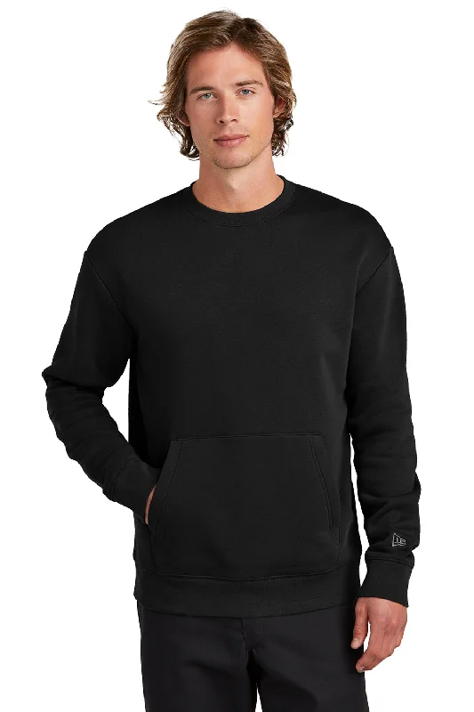 Warm Layers New Era Mens Heritage Fleece Crewneck Sweatshirt w/ Pocket - Black