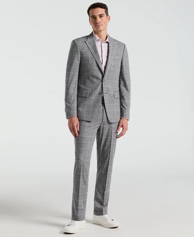 Versatile Tops Slim Fit Grey Windowpane Pattern Suit