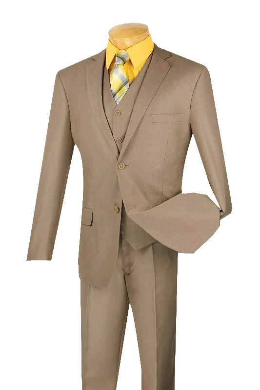 Relaxed Footwear Slim Fit Textured Suit 3 Piece 2 Buttons in Beige