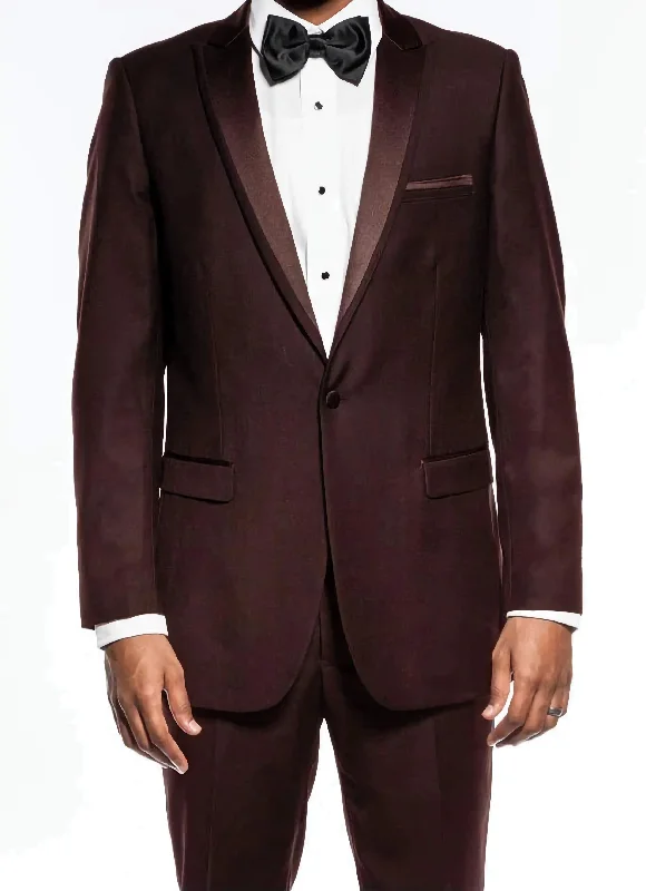 Classic Shorts Brown Slim Fit 2 Piece Tuxedo With Satin Peak Lapel