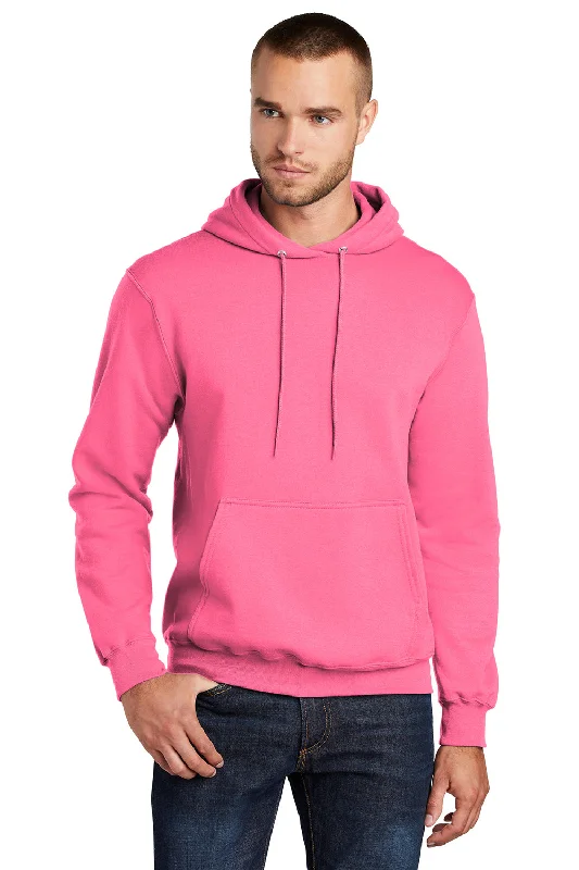 Practical Sweaters Port & Company Mens Core Pill Resistant Fleece Hooded Sweatshirt Hoodie w/ Pouch Pocket - Neon Pink