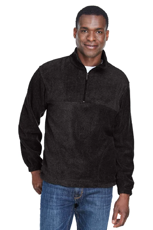 Warm Bottoms Harriton Mens Pill Resistant Fleece 1/4 Zip Sweatshirt w/ Pockets - Black