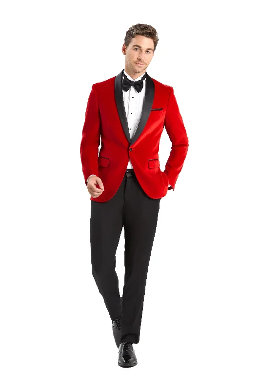 Trendy Layers Red Velvet Shawl Lapel Tuxedo