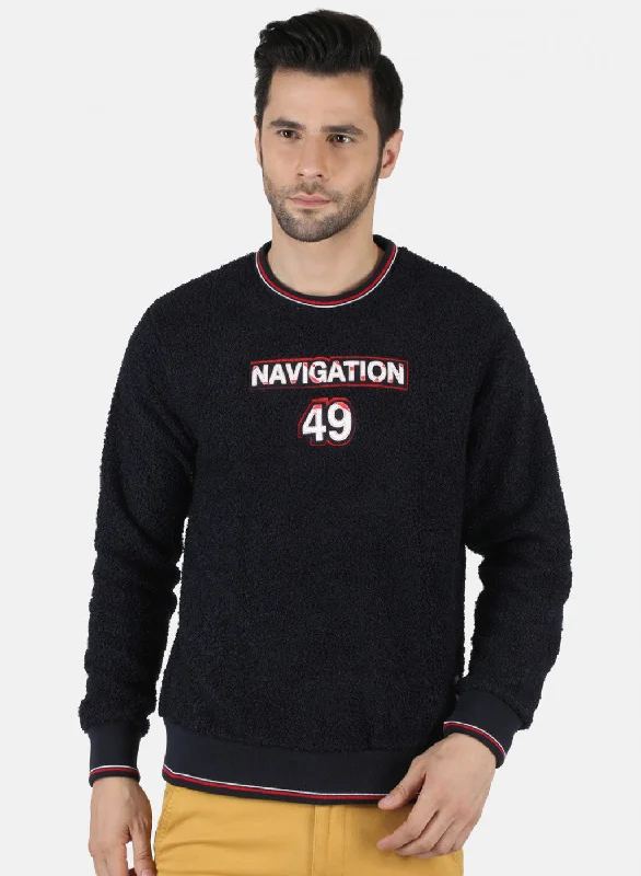 Trendy Hoodies Men NAvy Blue Printed Sweatshirt