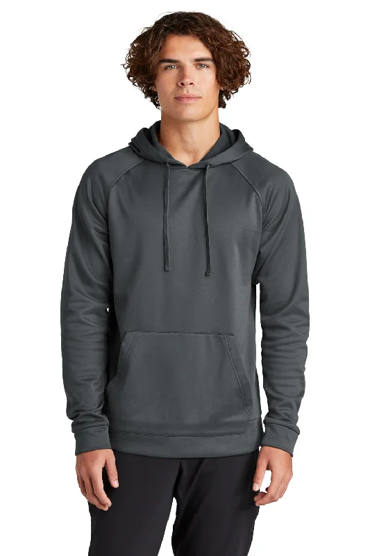 Sleek Tops Sport-Tek Mens Re-Compete Fleece Anti Static Hooded Sweatshirt Hoodie w/ Pouch Pocket - Iron Grey