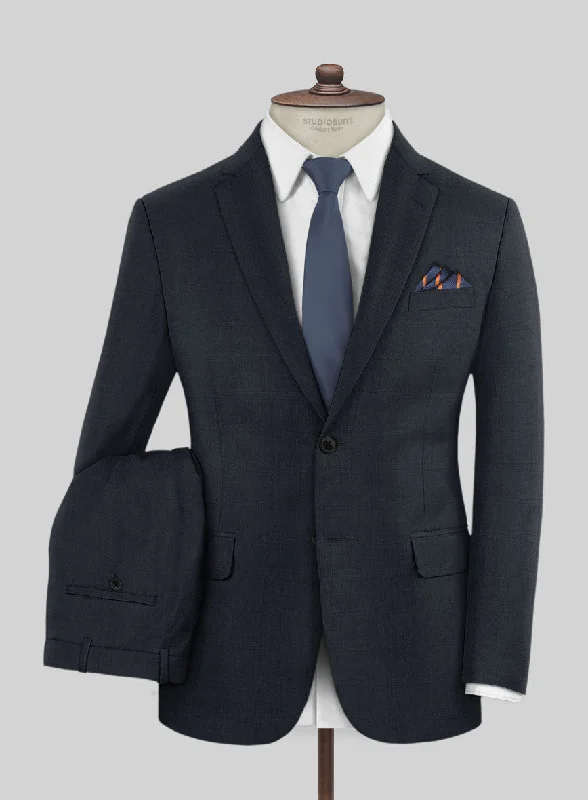 Simple Hoodies Lanificio Zegna Trofeo Malno Dark Blue Checks Wool Suit