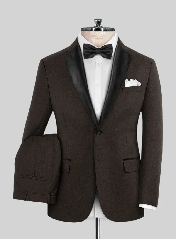 Stylish Suits Napolean Stretch Dark Brown Wool Tuxedo Suit