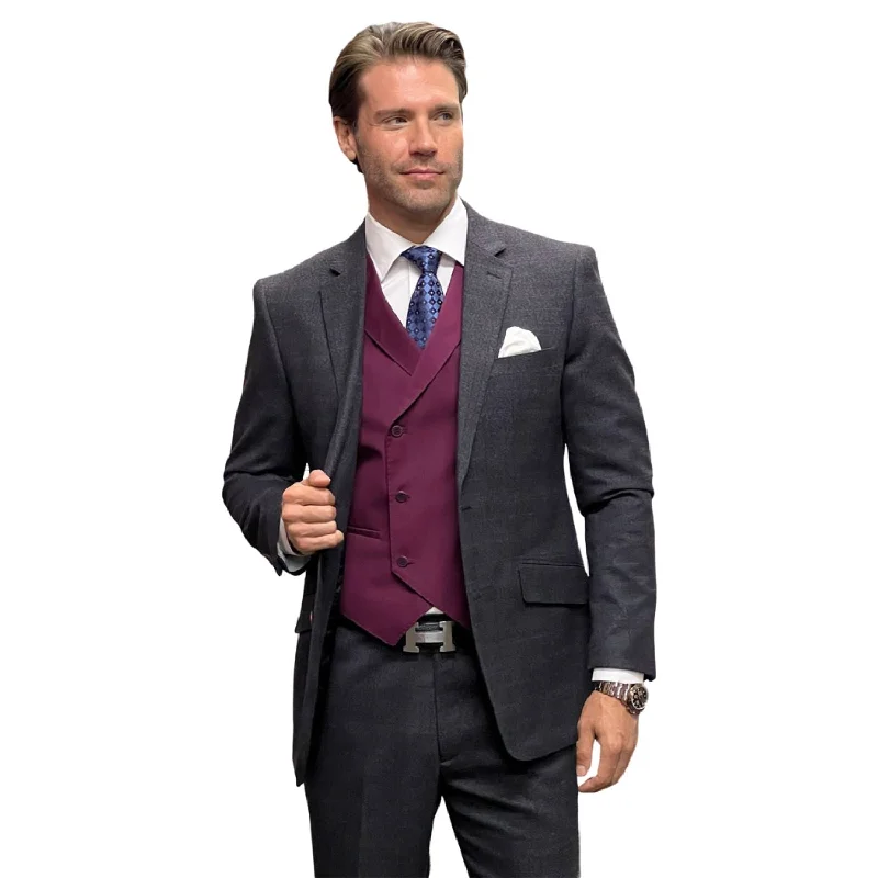 Cool Outerwear RegalRush Collection: Black Plaid 3-Piece Suit with Double-Breasted Vest - Modern Fit