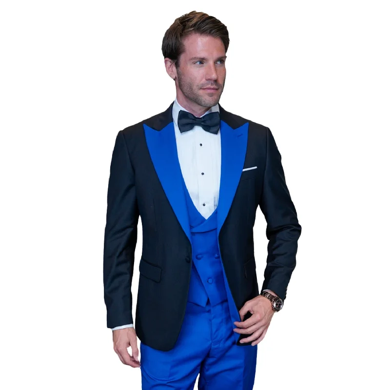 Trendy Pants ChicChato Collection: Black Tuxedo with Royal Peak Lapel and Accents - Modern Fit