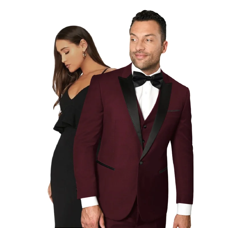 Urban Footwear Earl Elegance Collection: 3PC Tailored Fit Tuxedo in Burgundy