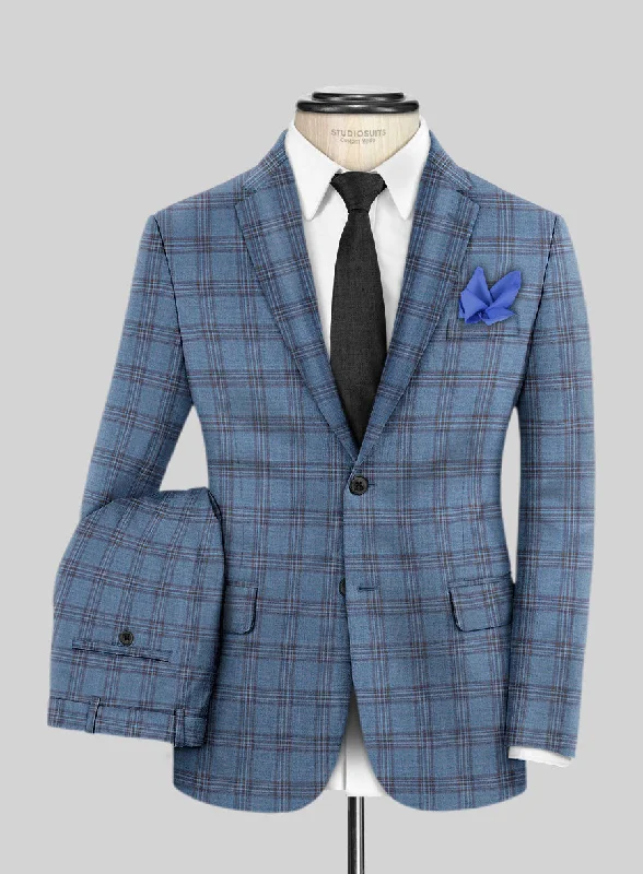 Urban Footwear Reda Dusk Blue Checks Wool Suit