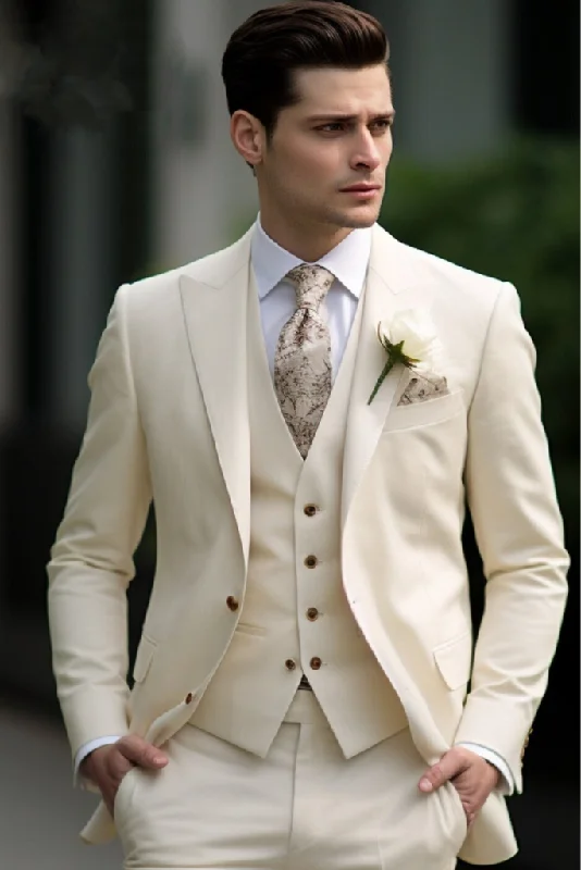 Practical Sweaters Mens 3 Piece Suit One Button Suit Elegant Bespoke Cream Suit Wear Formal Party Suit Event Bespoke Tailoring