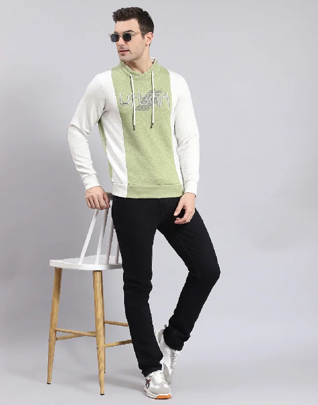 Versatile Shorts Men Green Solid F Neck Full Sleeve Sweatshirt