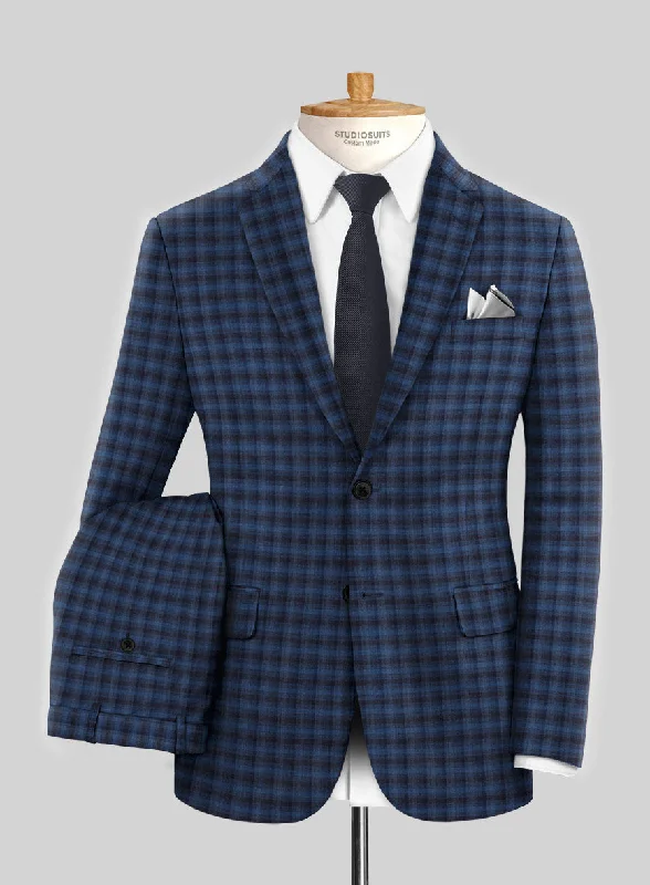 Stylish Outerwear Reda Mid Blue Checks Wool Suit