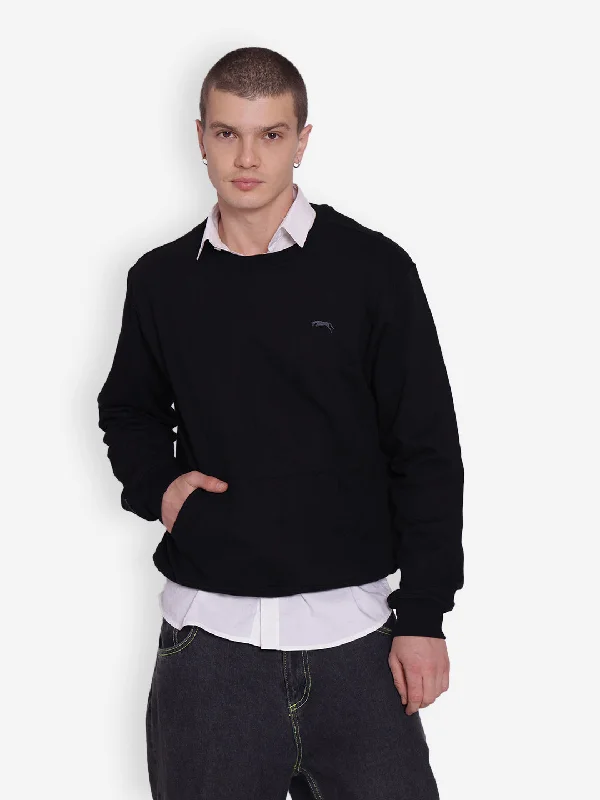 Comfortable Jeans JUMP USA Men's Solid Black Pullover Sweatshirt