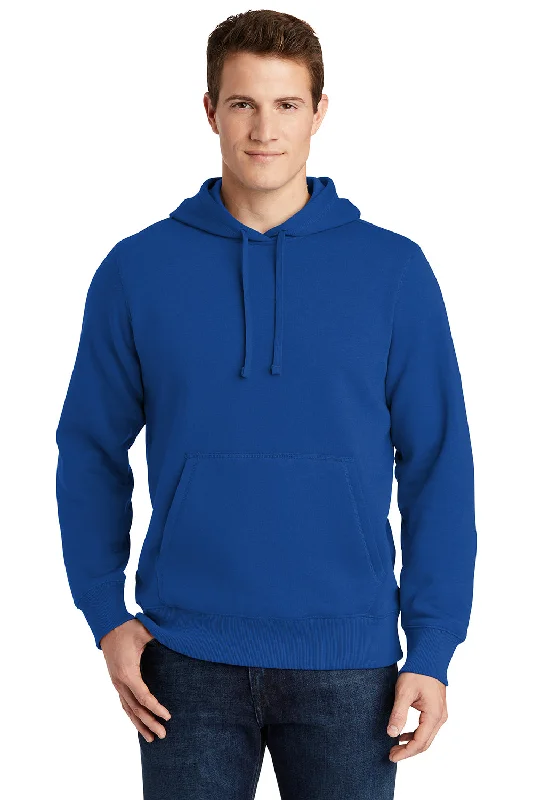 Cozy Outerwear Sport-Tek Mens Shrink Resistant Fleece Hooded Sweatshirt Hoodie w/ Pouch Pocket - True Royal Blue