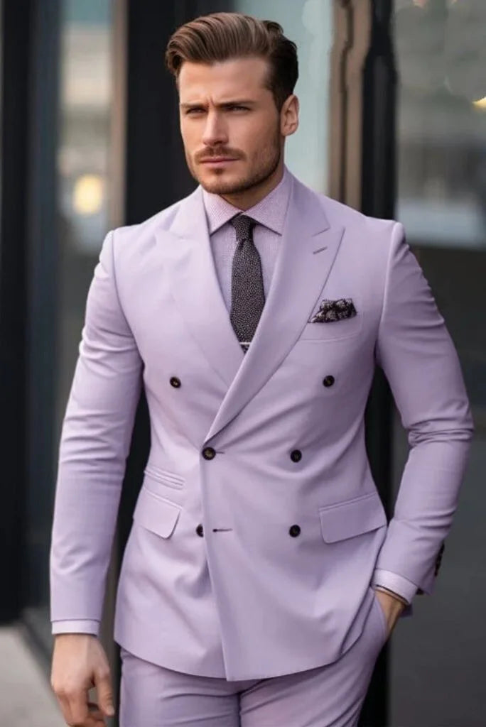 Sporty Accessories Men's Double Breasted Lavender Suit Prom Wear Formal Fashion Suit Wedding Suit Elegant Wear bespoke mens