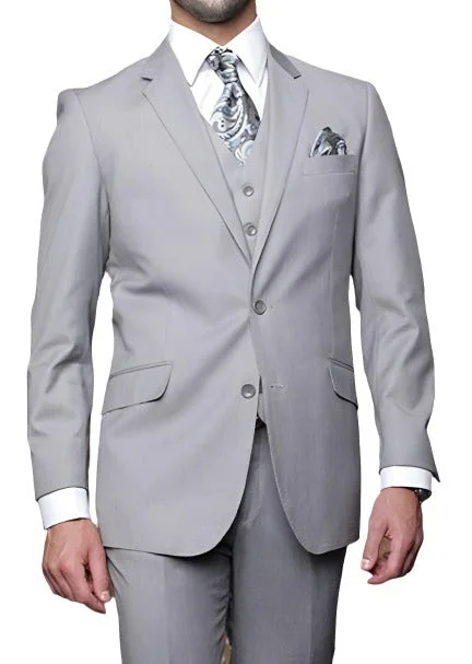 Classic Hoodies Tzarelli 3 Piece 2-Button Italian Designer Suit - Light Grey