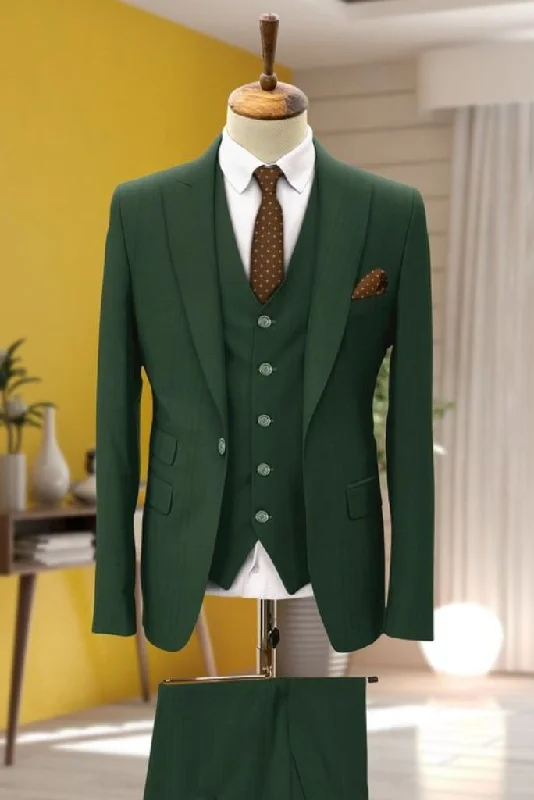 Trendy Hoodies Men Three Piece Suit Green Stylish Formal Prom Wear Wedding Suit Dinner Suit Bespoke Tailoring Gift For Him