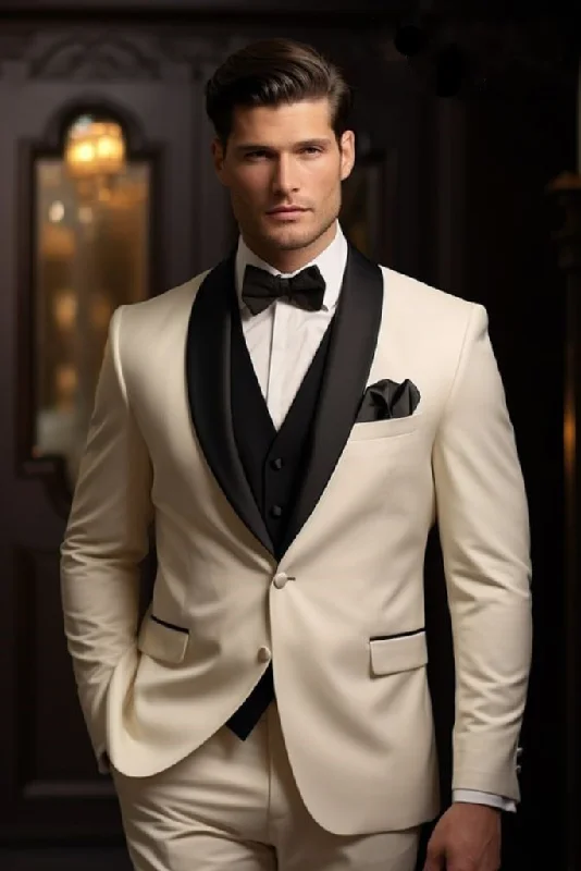 Comfortable Sweatshirts Man Classic Cream Tuxedo Suit Elegant Wedding Suit Dinner Suit Slim Fit Suit Stylish Formal Wear New Year Gift For Him