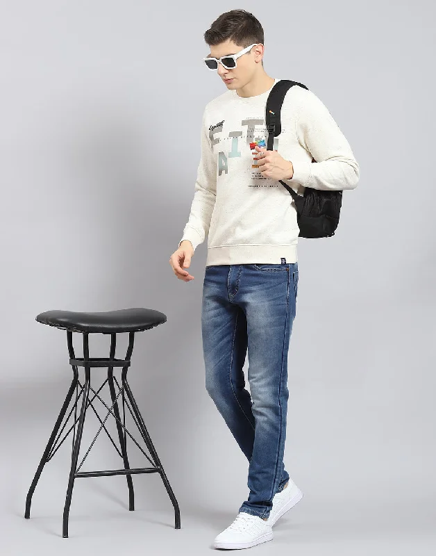 Sporty Bottoms Men Beige Printed Round Neck Full Sleeve Sweatshirt