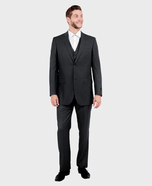 Practical Footwear Black Pinstripe Modern Fit 3 Piece Suit