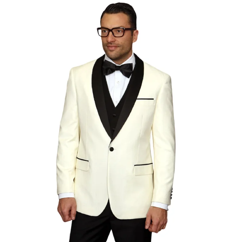 Simple Shirts Atlas Attire Collection: 3PC Tailored Fit Tuxedo in Off White