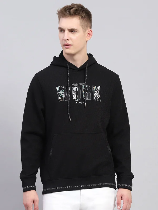 Simple Shirts Men Black Printed Hooded Full Sleeve Sweatshirt