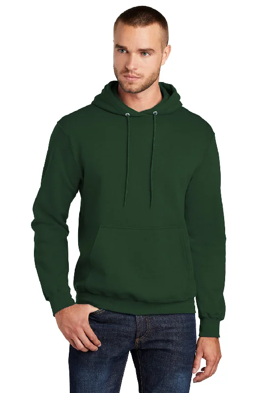 Smart Outerwear Port & Company Mens Core Pill Resistant Fleece Hooded Sweatshirt Hoodie w/ Pouch Pocket - Dark Green