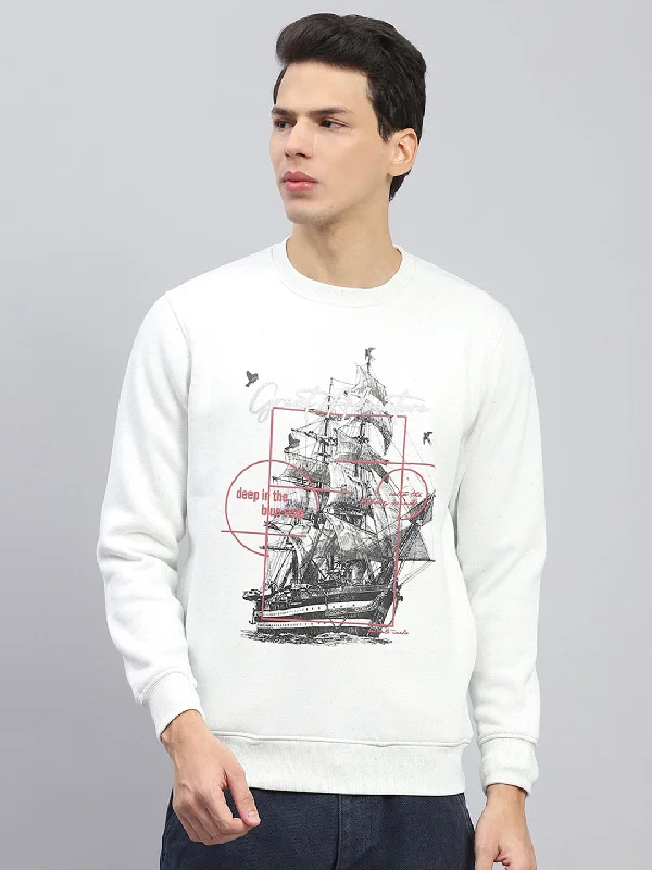 Trendy Shirts Men White Printed Round Neck Full Sleeve Sweatshirt