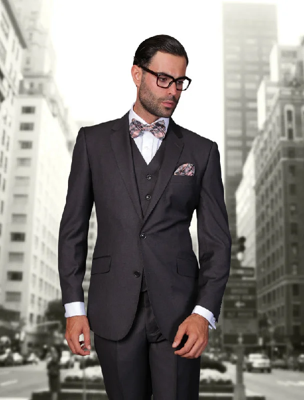 Simple Hoodies Statement 3 Piece Modern Fit Suit - Heather Charcoal | 100% Wool | Super 150's