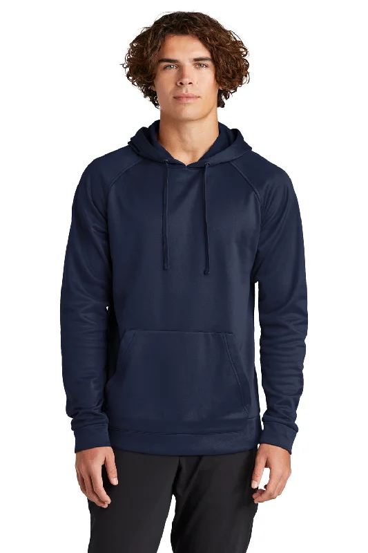 Relaxed Footwear Sport-Tek Mens Re-Compete Fleece Anti Static Hooded Sweatshirt Hoodie w/ Pouch Pocket - True Navy Blue